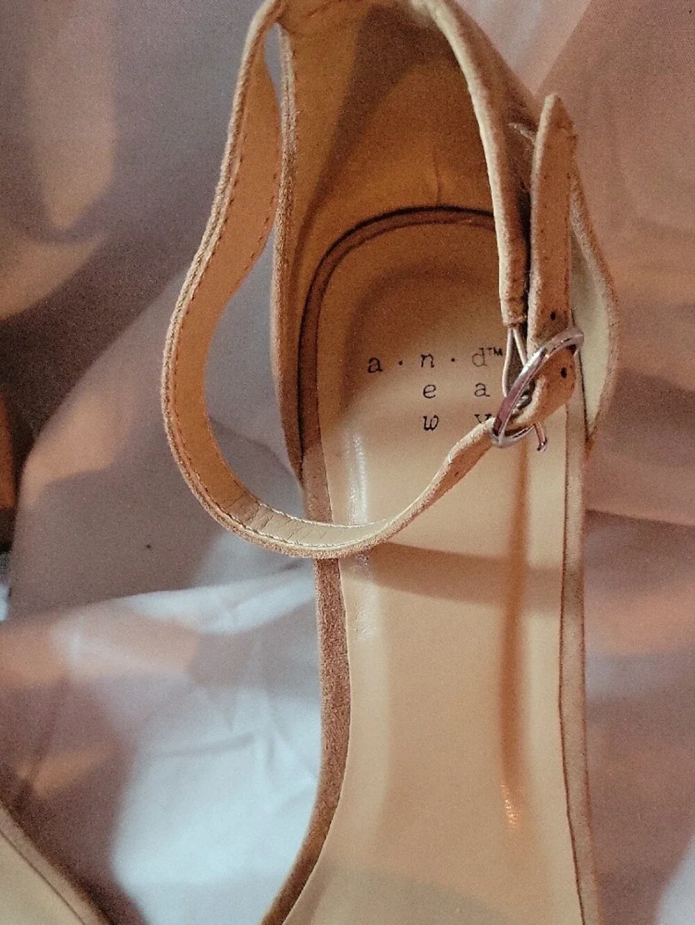 A New Day Tan Suede Open-Toe Ankle-Strap Heels